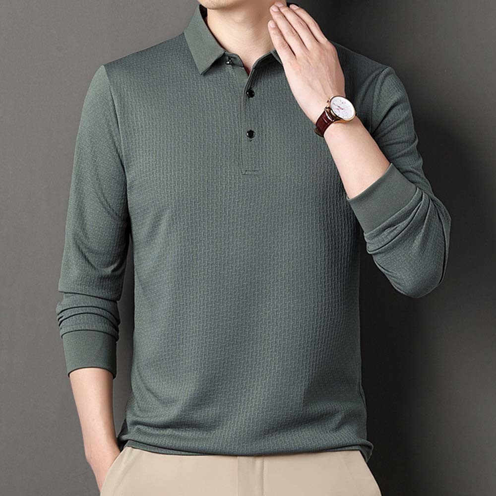 Smiledeer Fashionable Business Men's Long Sleeve Jacquard Polo Shirt