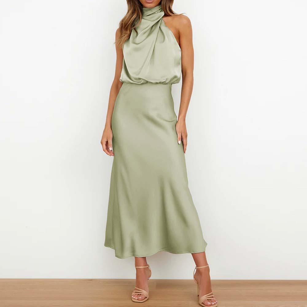 2024 New fashion satin sleeveless dress evening dress