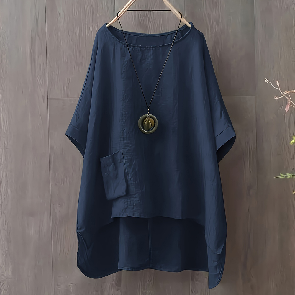 Summer Fashion Round Neck Irregular Pocket T-Shirt for Women