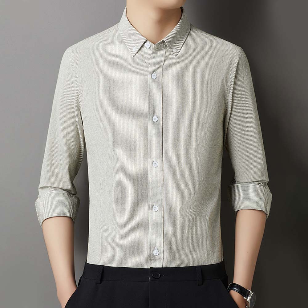 Smiledeer Men's comfortable cotton lapel striped long-sleeve shirt