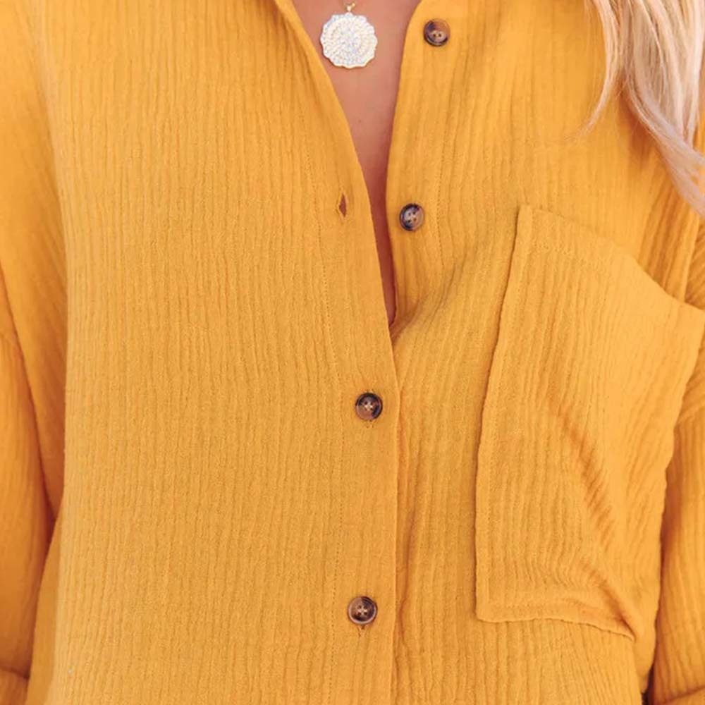 Women's casual lapel button down long sleeve shirt