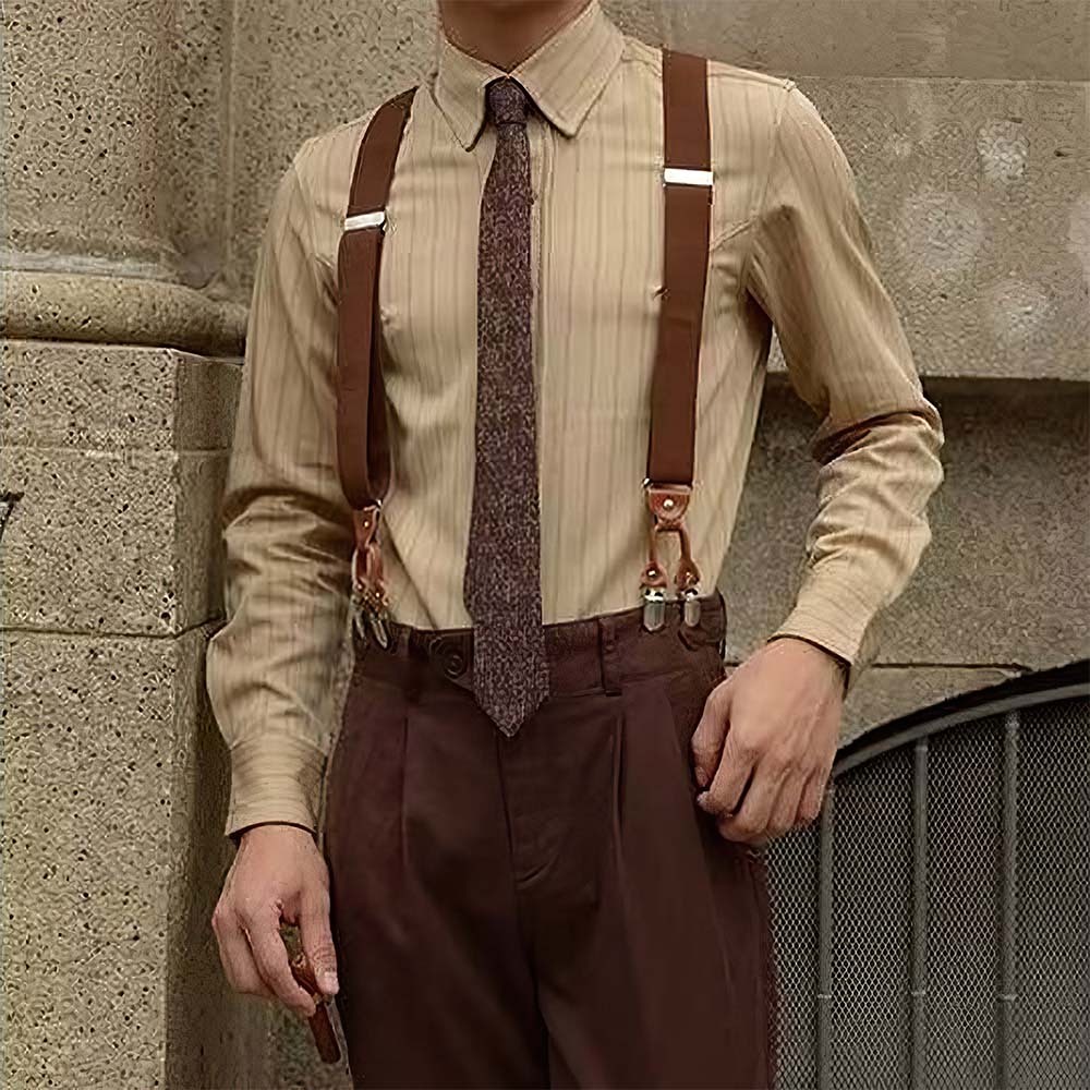 Camisa a rayas retro de primavera y otoño para hombre