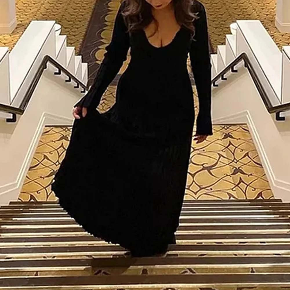 Fashion new long sleeve knitted midi dress