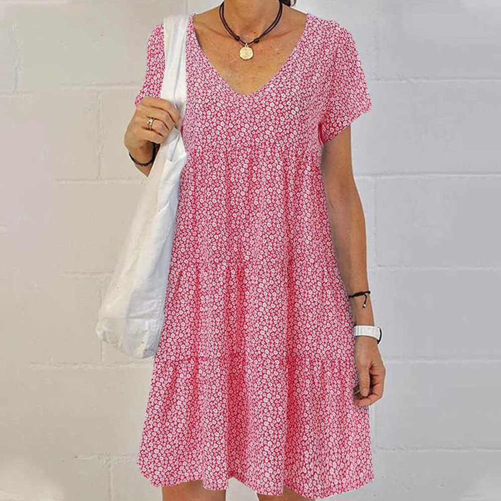 Olivoslindo Vestido floral de manga corta con cuello redondo