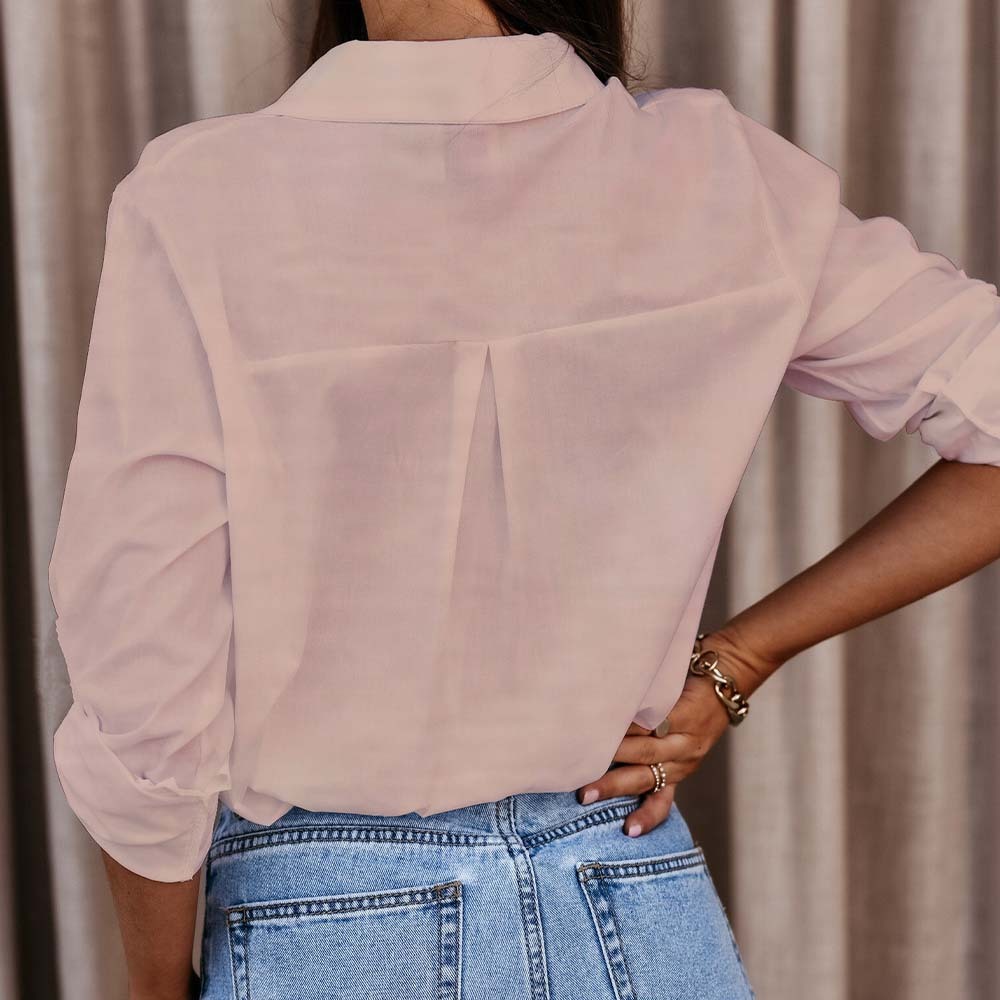 Women's V-Neck Button-Down Long Sleeve Casual Shirt