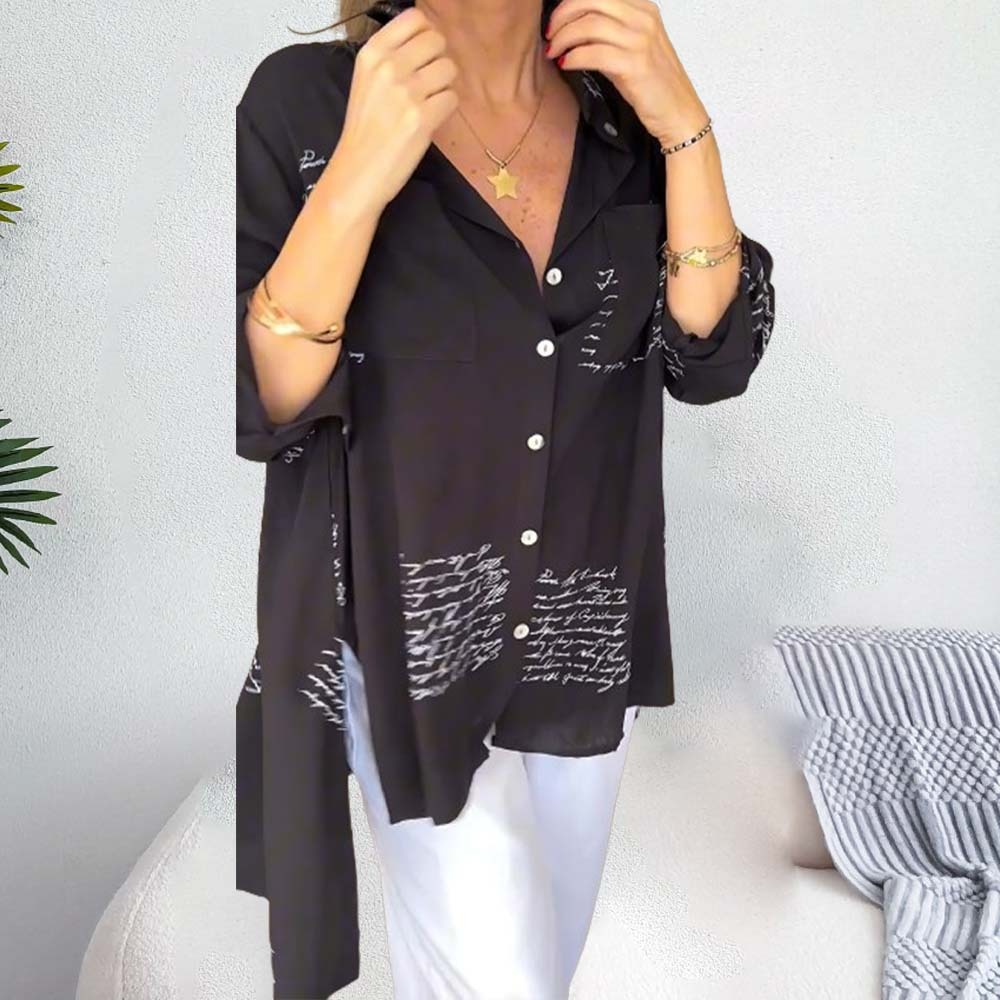 Camisa con solapa de moda con estampado de letras