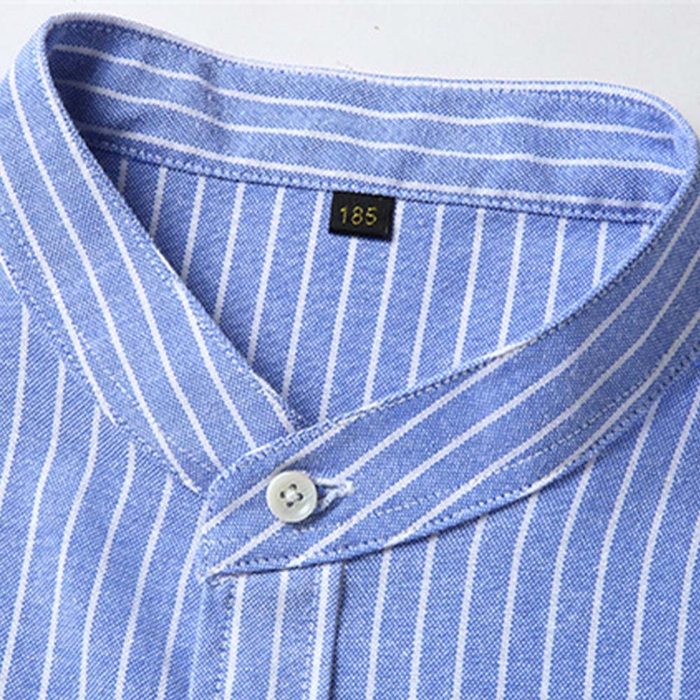 Camisa casual de manga larga a rayas con cuello levantado y talla grande para hombre
