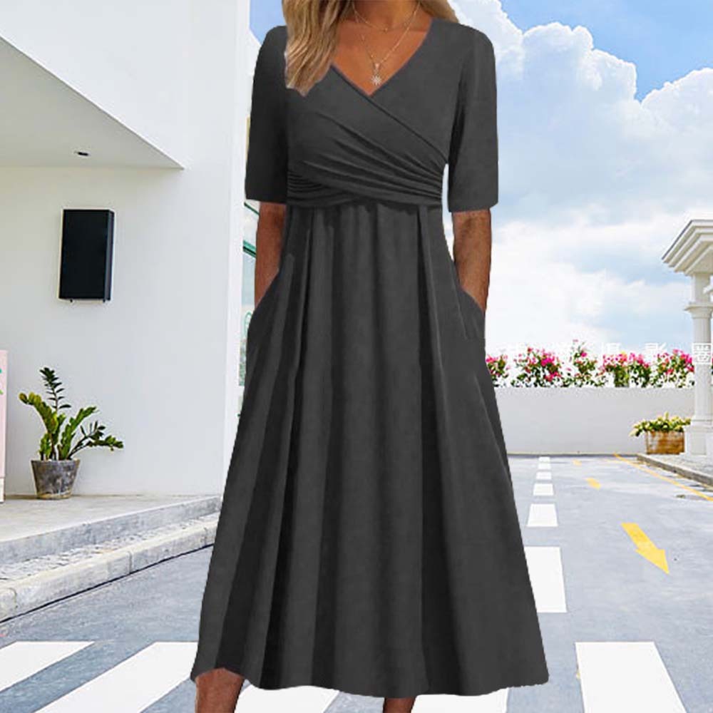 Hojanaranja Falda acampanada de manga corta con cuello en V, novedad de verano 2024