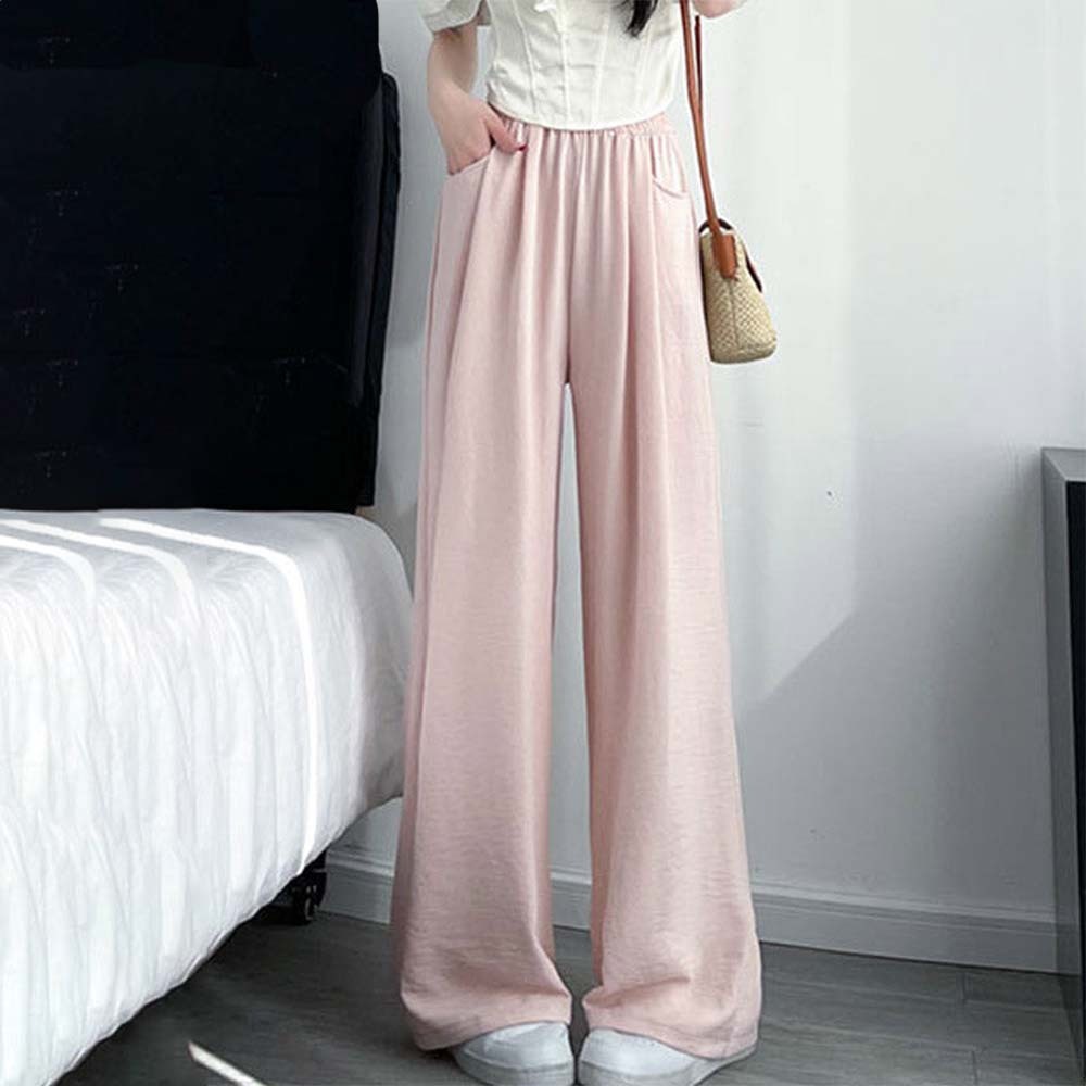 Pantalones de pierna ancha con cintura elástica ligera de verano para mujer