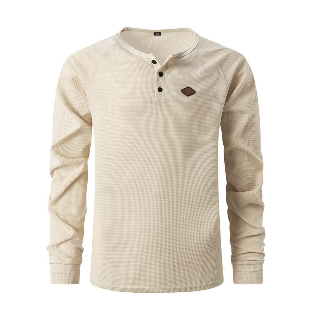 Smiledeer 2024 Spring and Autumn New Men's Waffle Long-Sleeved Polo Shirt