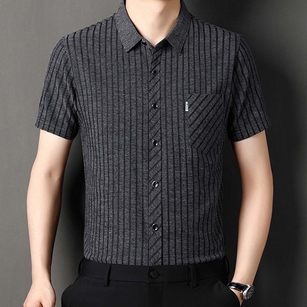 Camisa de manga corta a rayas con bolsillo suelto para hombre de verano 2024