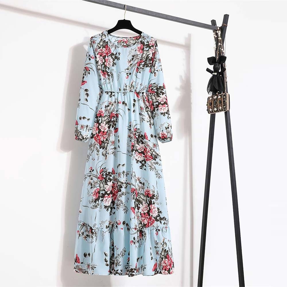 Women's Bohemian Ruffle Print Long Sleeve Dress