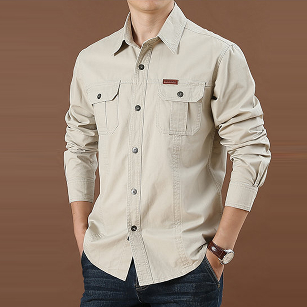 Olivoslindo Nueva camisa casual de manga larga de algodón suelto para hombre