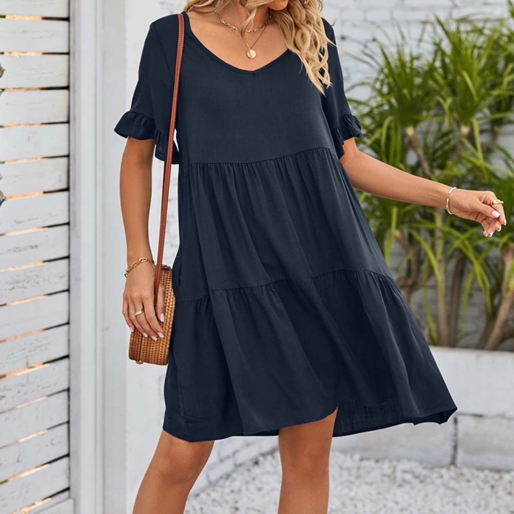 Summer casual V-neck ruffle loose dress beach dress