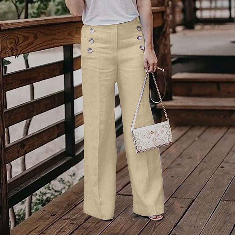 Women's high waist cotton and linen wide leg trousers