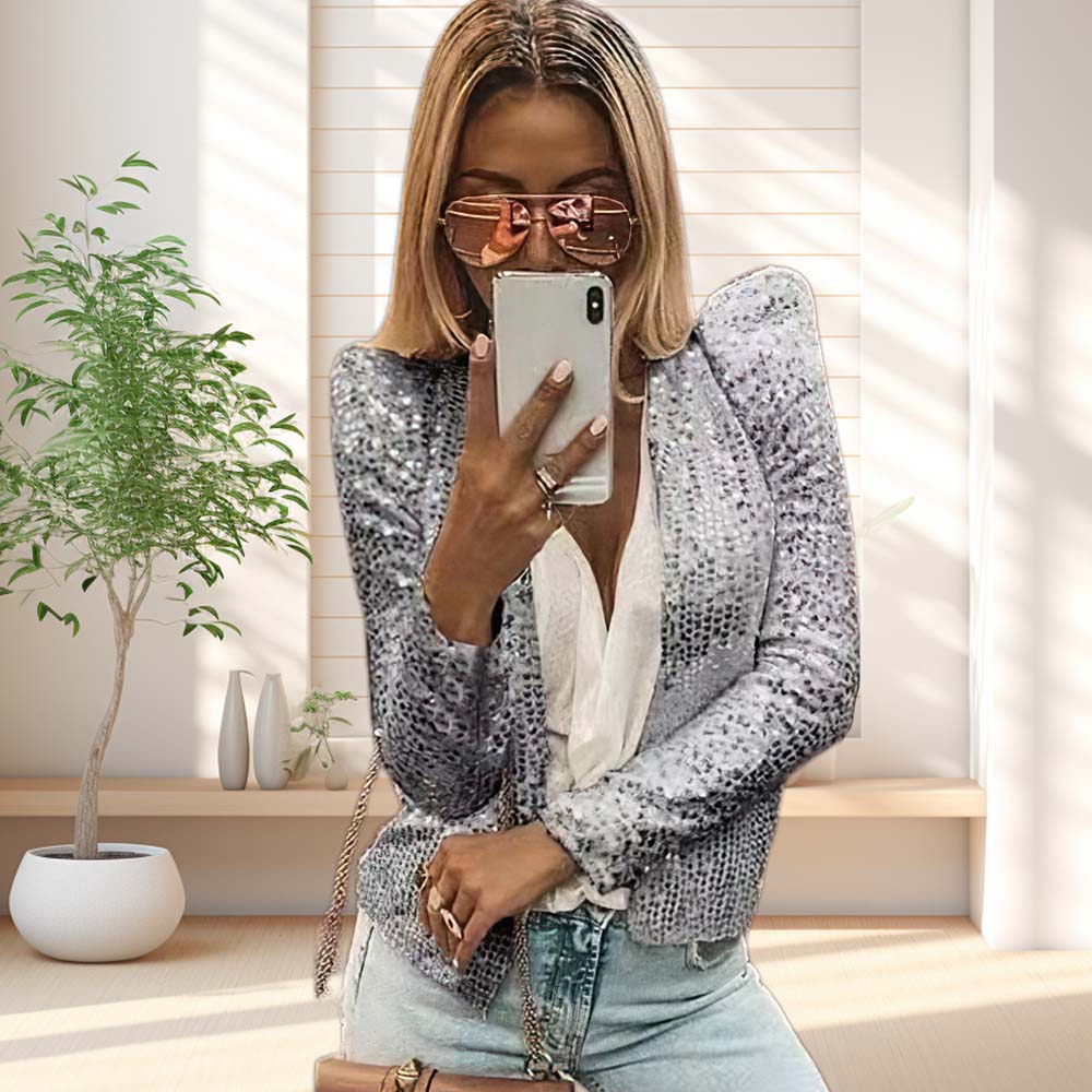 Women's fashionable stand collar sequin short coat