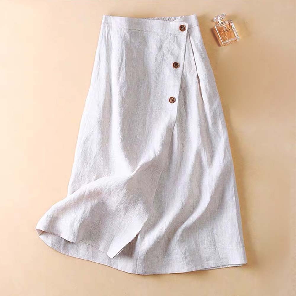 Falda con botones de lino transpirable y elegante para mujer