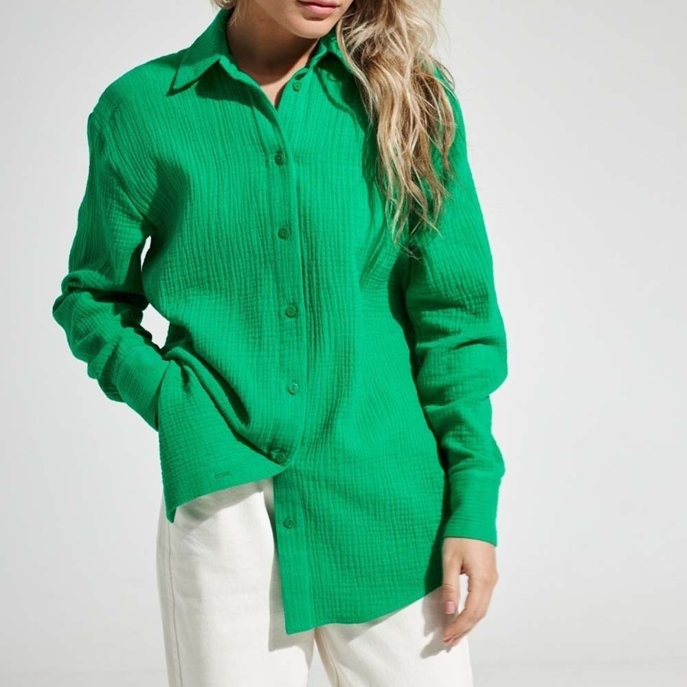 Camisa cómoda de manga larga de algodón para mujer