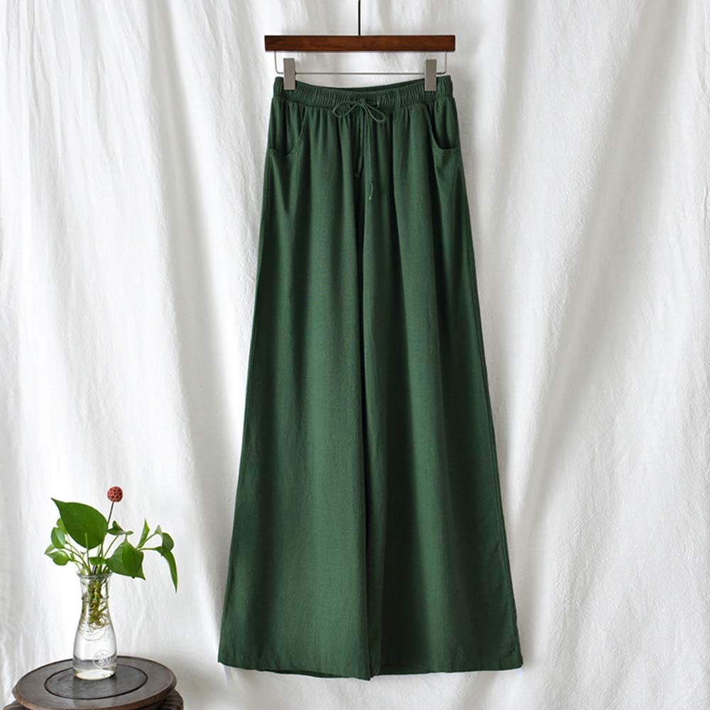 2024 Spring and summer women's retro linen wide-leg pants