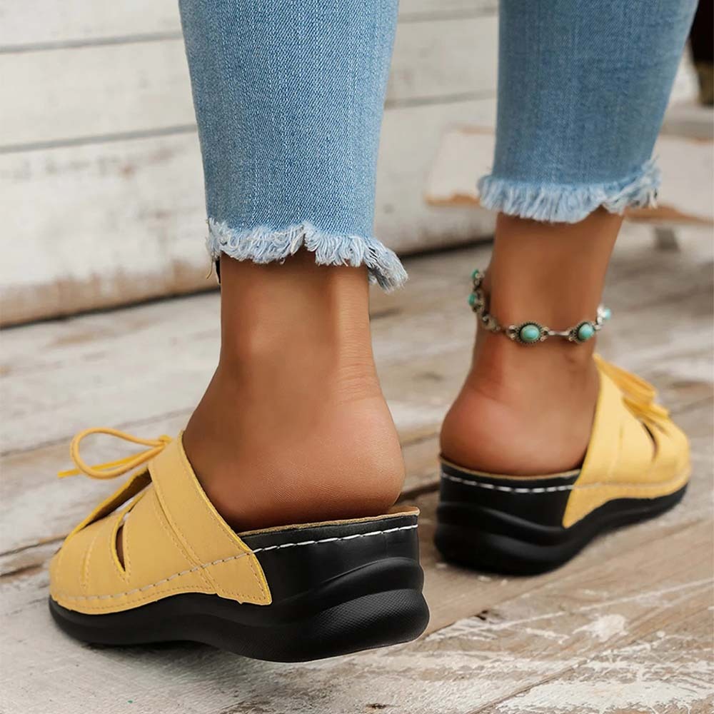 Sandalias y zapatillas de cuña con lazo para mujer de moda