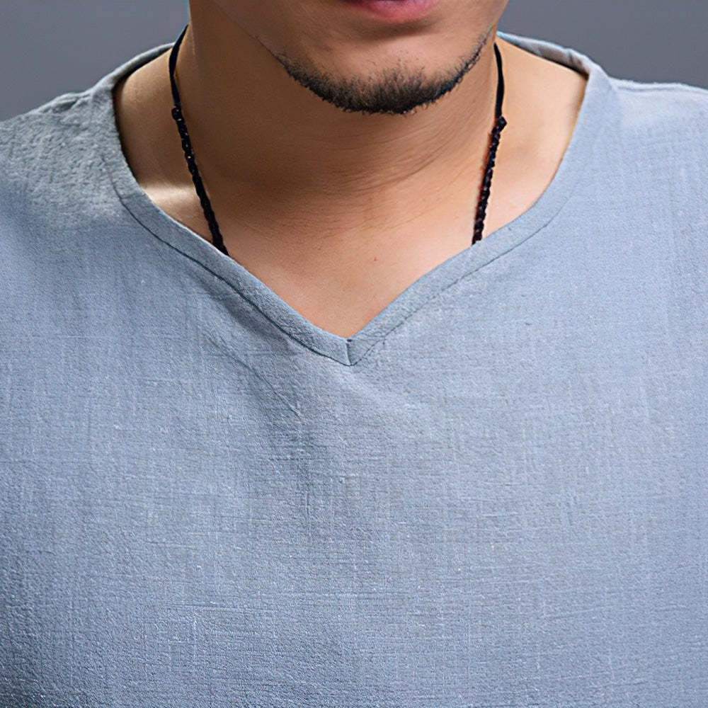 Olivoslindo Mangas largas sueltas de algodón y lino con cuello en V