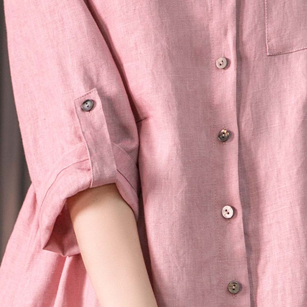 Vestido elegante suelto de algodón y lino para mujer