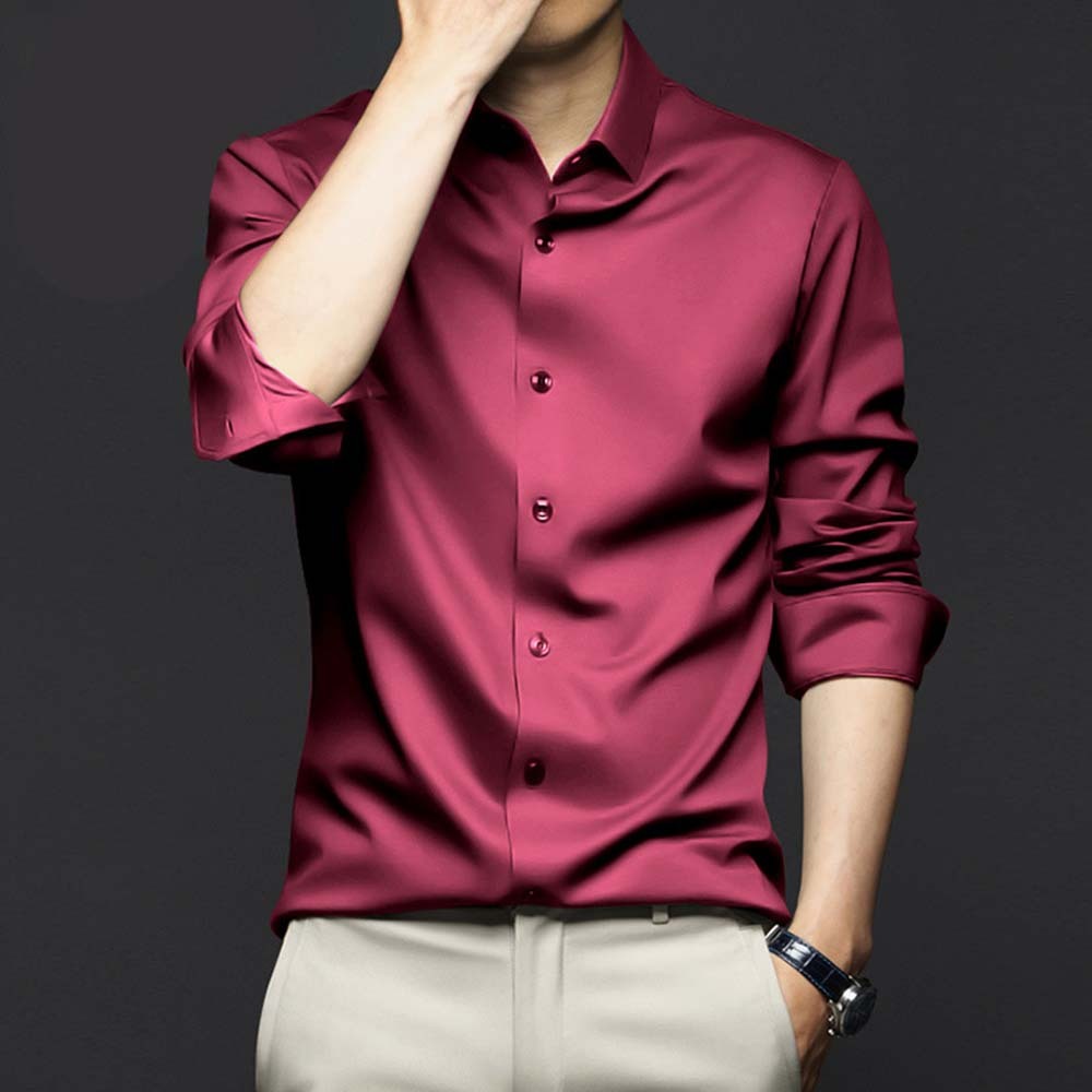 New Men's Stretch Non-Iron Anti-wrinkle Solid Color Long Sleeve Shirt