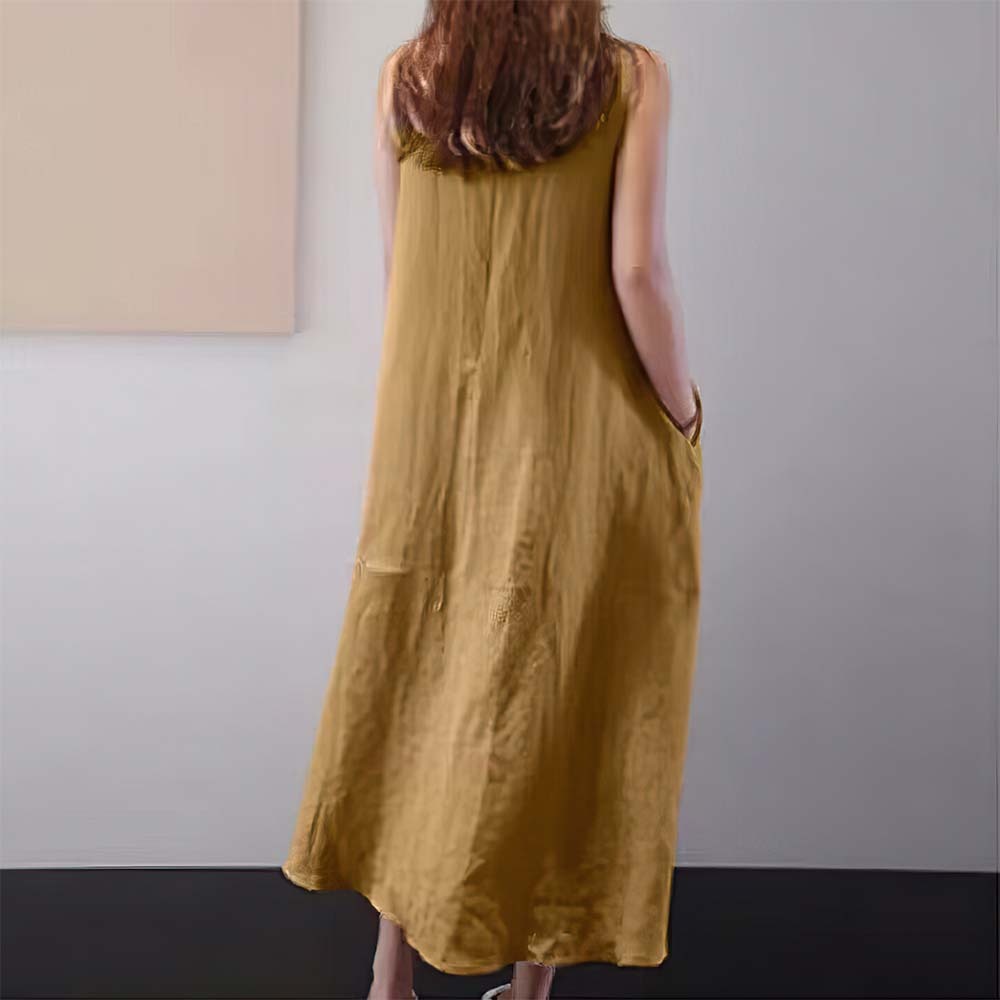 Vestido de playa suelto de algodón y lino de verano para mujer