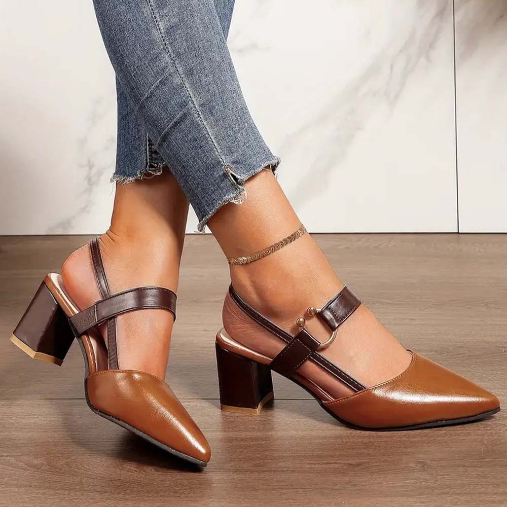  Hojanaranja Sandalias de tacón grueso de mujer con punta en punta de moda de verano