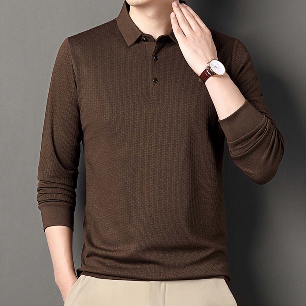 Smiledeer Fashionable Business Men's Long Sleeve Jacquard Polo Shirt