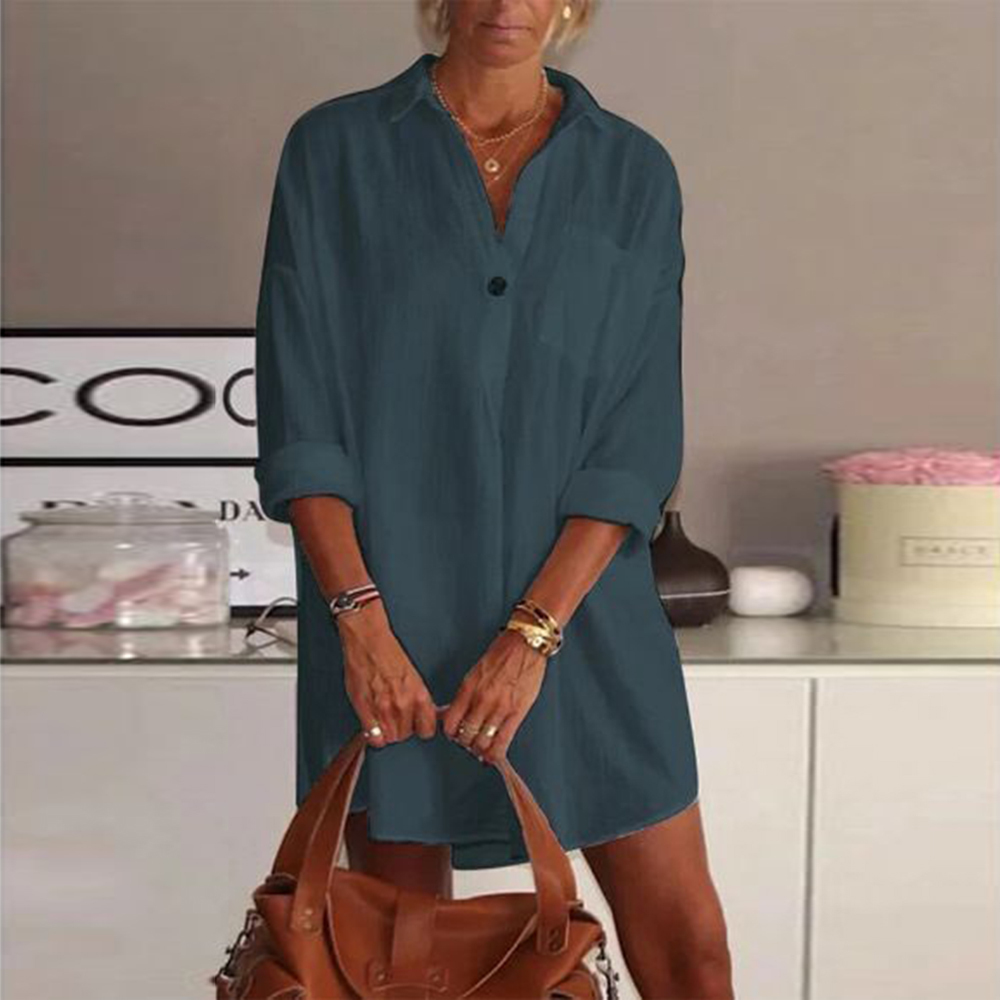 Women's Mid-Length V-Neck Long Sleeve Shirt