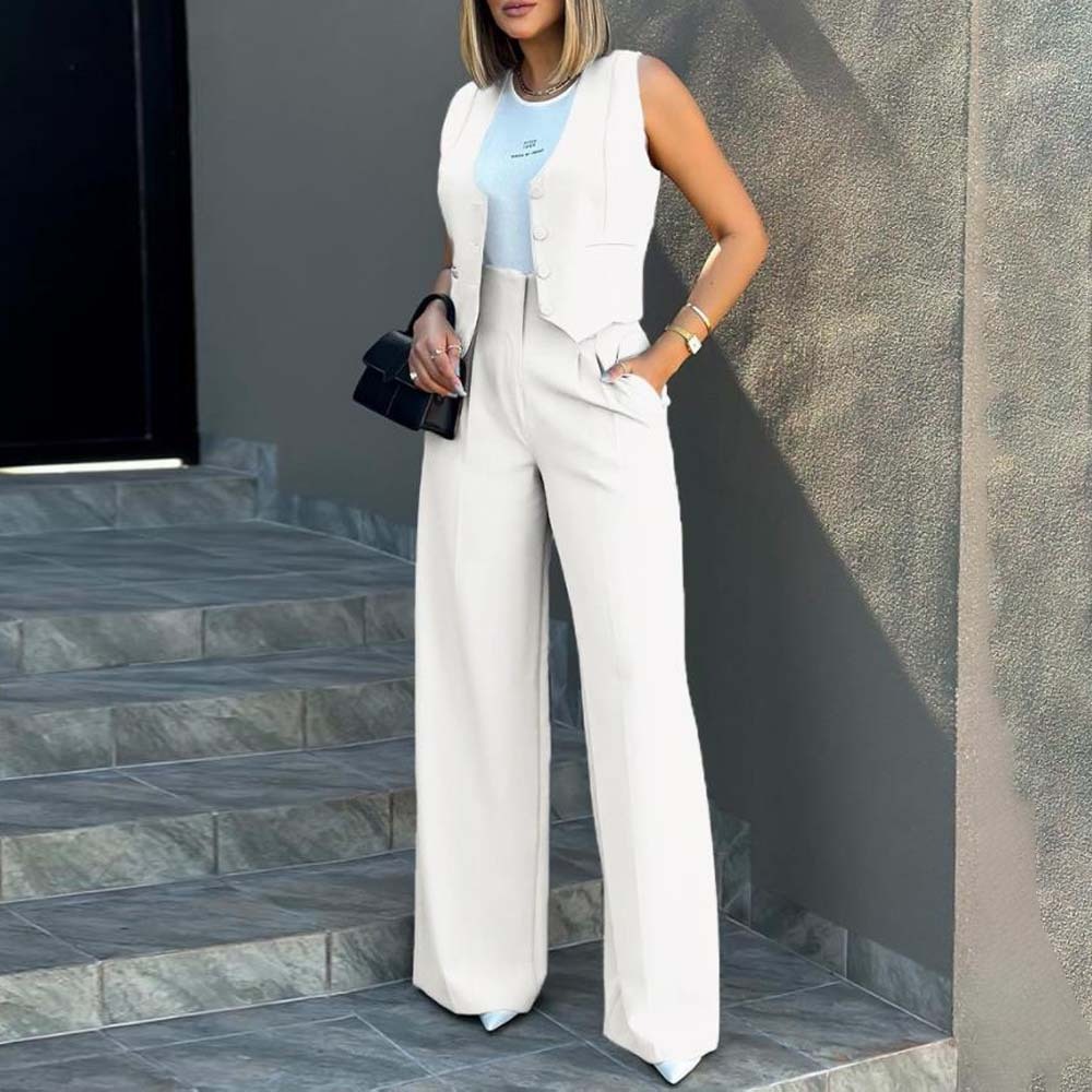 Traje de moda, chaleco, pantalones de pierna ancha, conjunto informal de 2 piezas