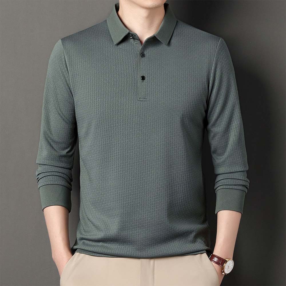 Smiledeer Fashionable Business Men's Long Sleeve Jacquard Polo Shirt