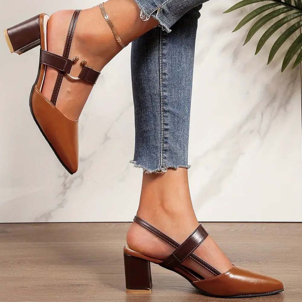  Hojanaranja Sandalias de tacón grueso de mujer con punta en punta de moda de verano