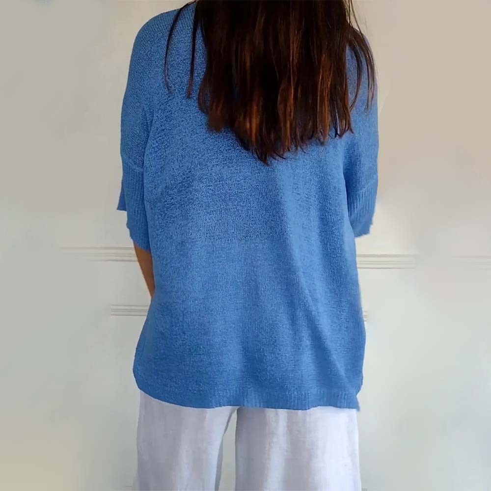 Top de punto de color liso con cuello en V para mujer