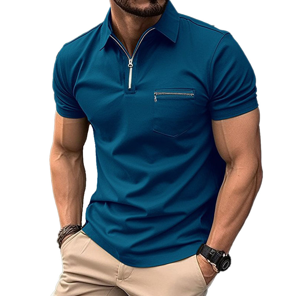 Olivoslindo Polo deportivo de verano con bolsillo y cremallera para hombre