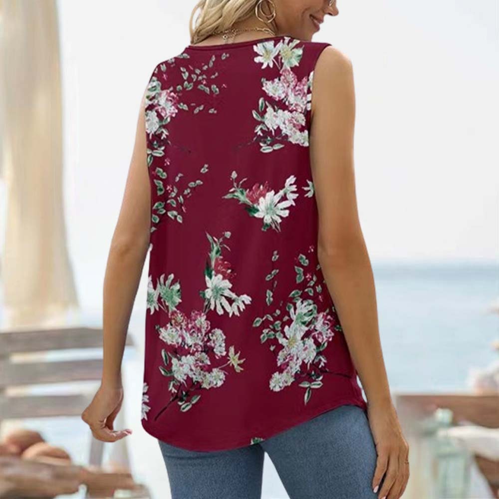 Top sin mangas con cuello cuadrado y estampado para mujer de verano