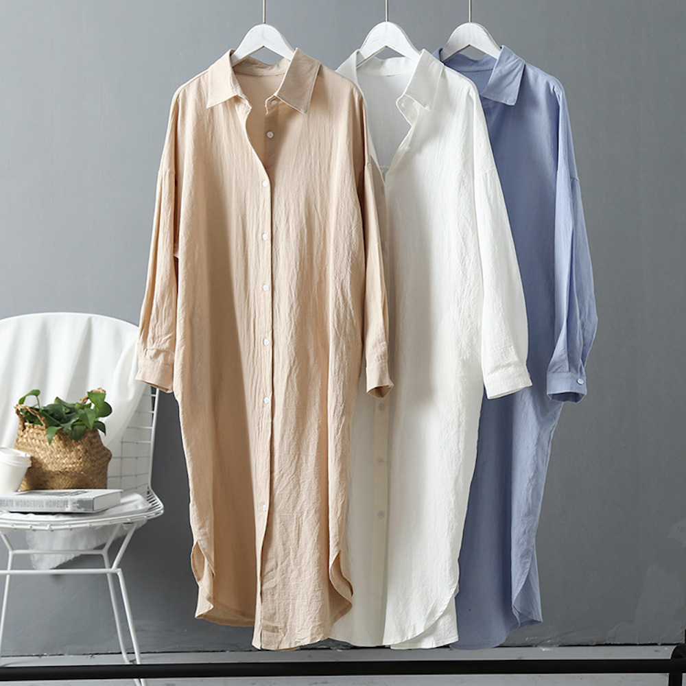 New Long Ladies Cotton Linen Loose Casual Shirt