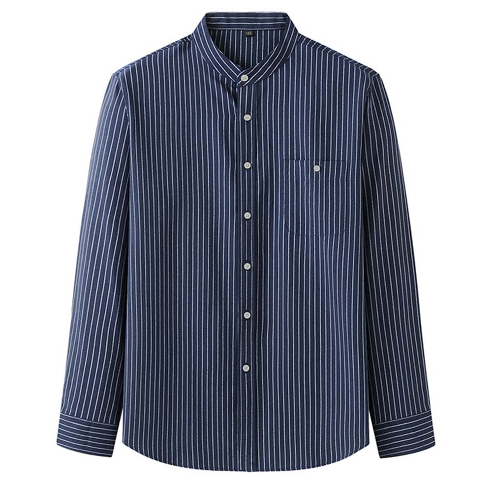 Camisa casual de manga larga a rayas con cuello levantado y talla grande para hombre