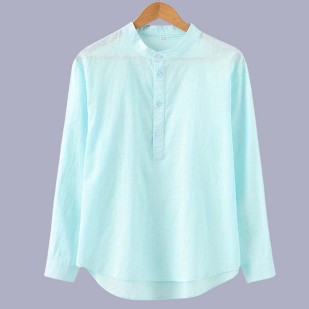 Men's Classic Cotton Half Open Collar Long Sleeve Top Henley