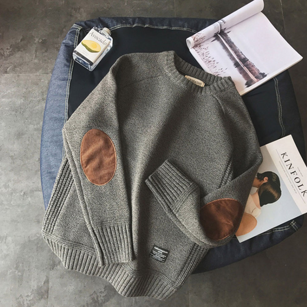 Men's winter thickened retro round neck pullover sweater