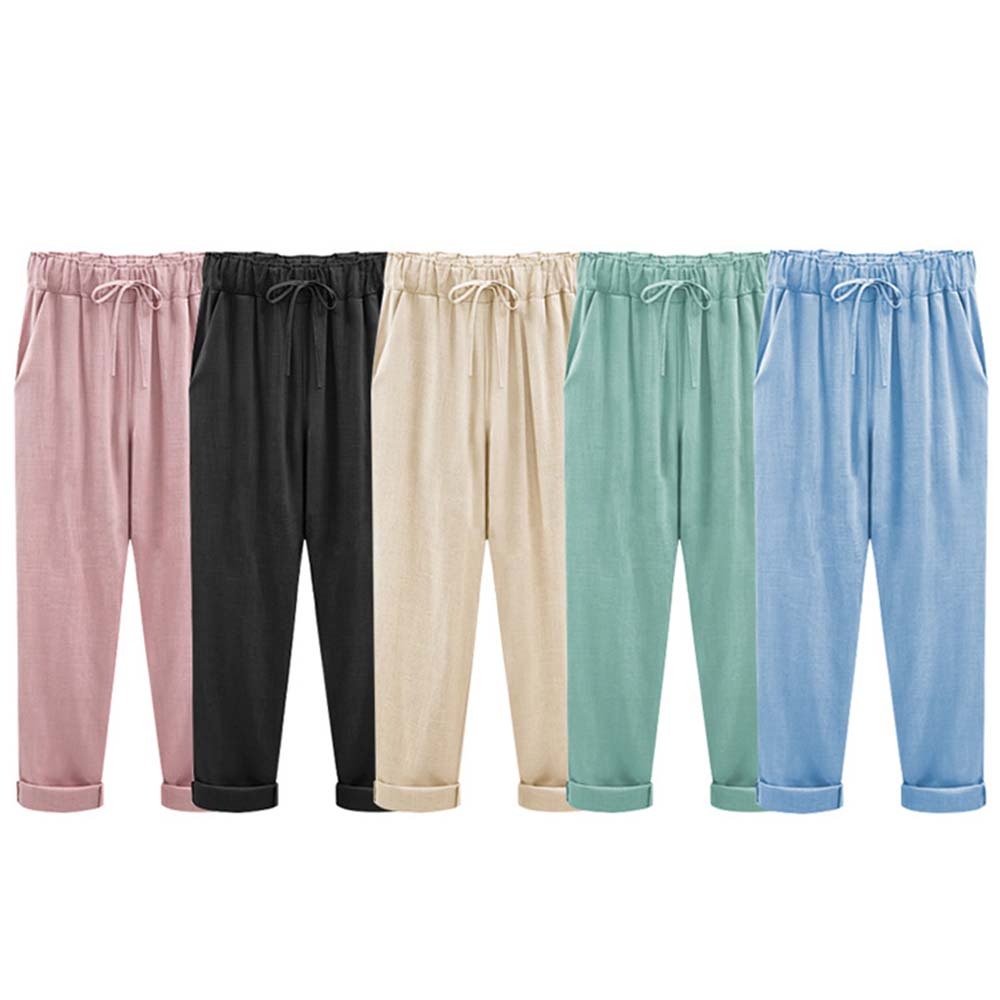 Pantalón de mujer holgado de algodón y lino, ligero y transpirable