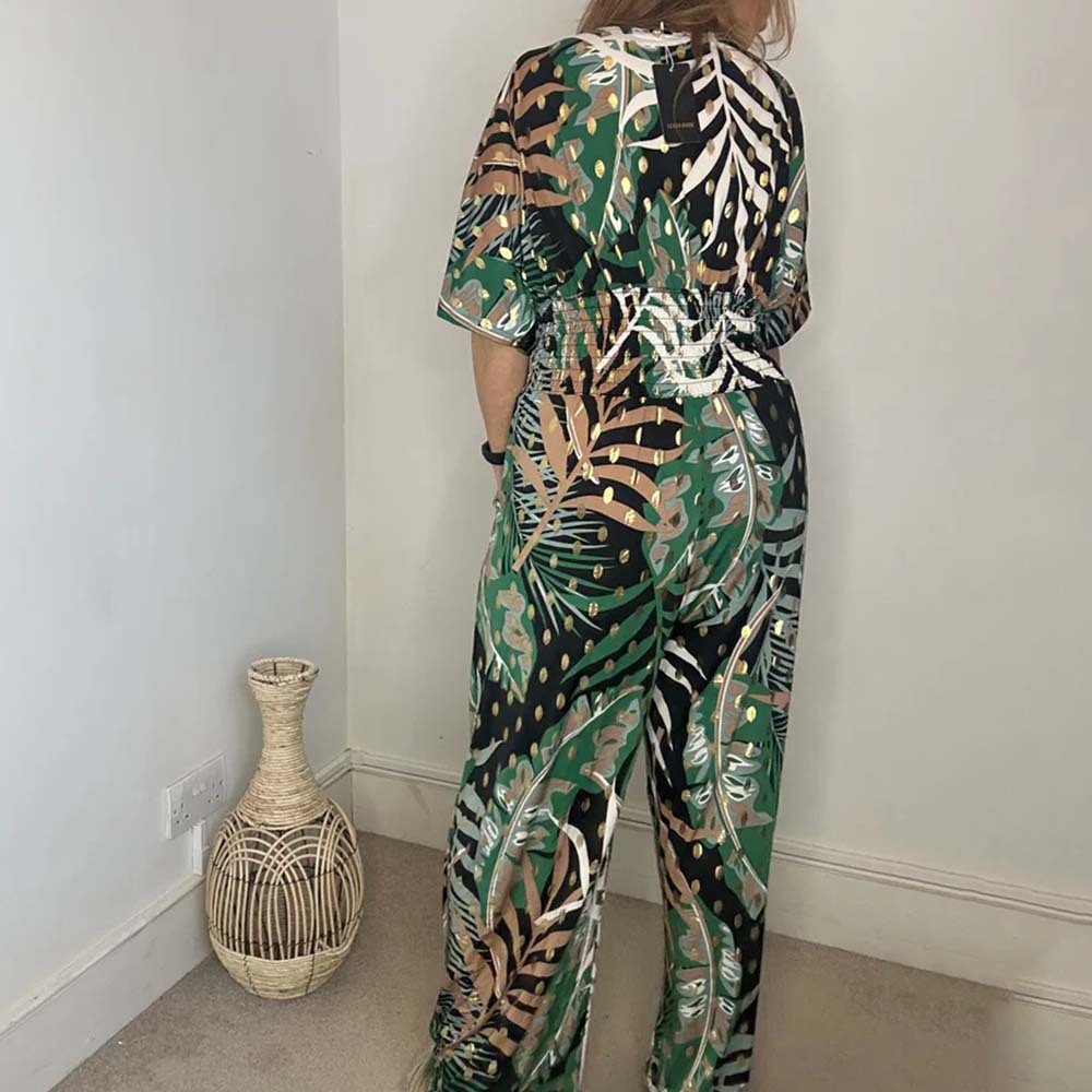 Mono holgado de talla grande con estampado de hojas estilo centro turístico para mujer