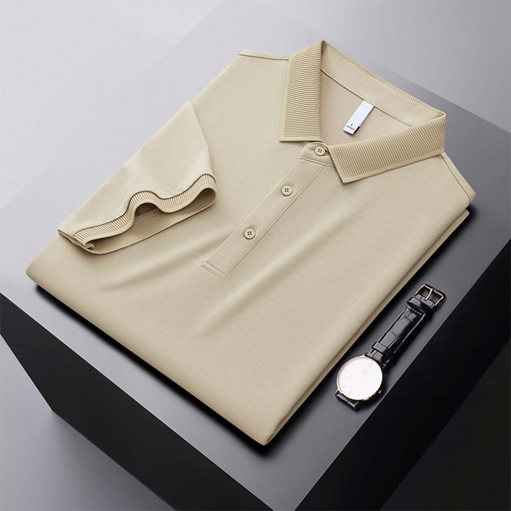 Men's new breathable mulberry silk short-sleeved business polo shirt