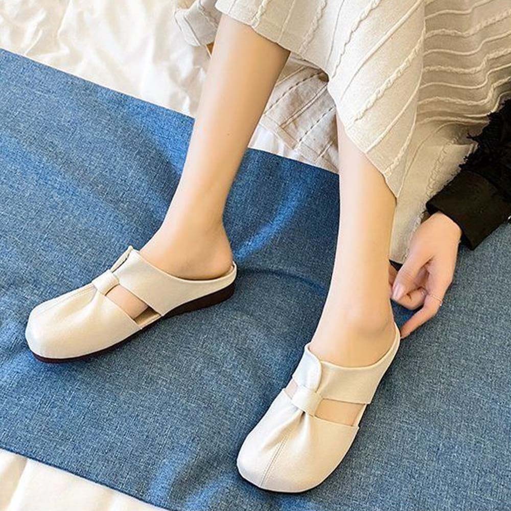 Hojanaranja Medias pantuflas mujer cómodas planas de piel