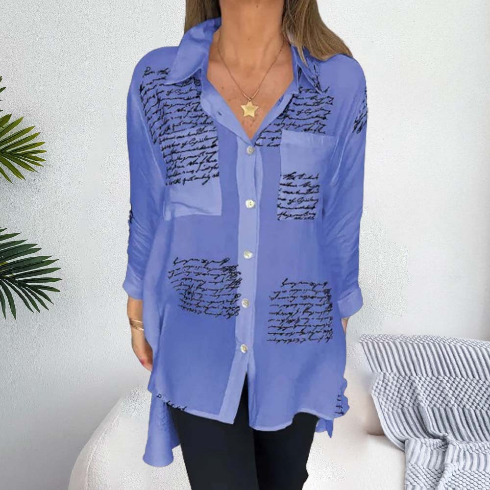 Camisa con solapa de moda con estampado de letras