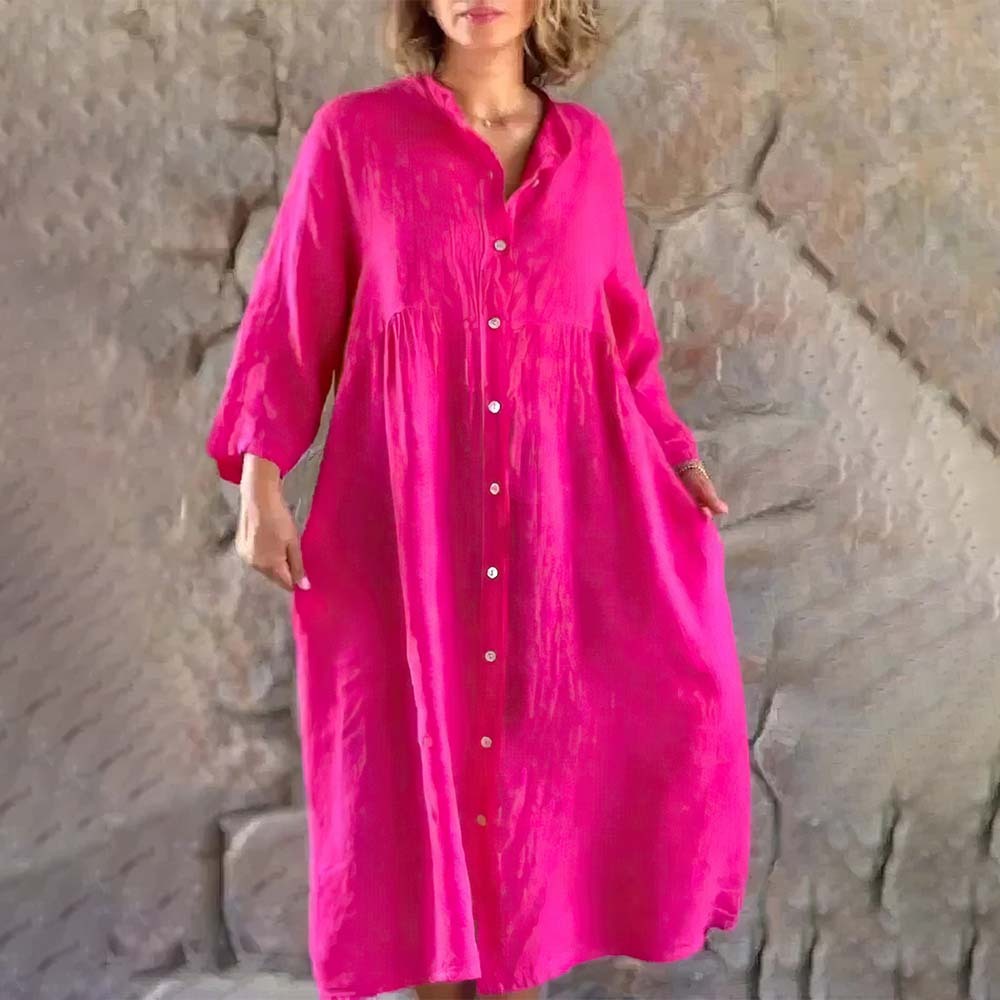 Vestido holgado de verano con cuello alto de algodón y lino