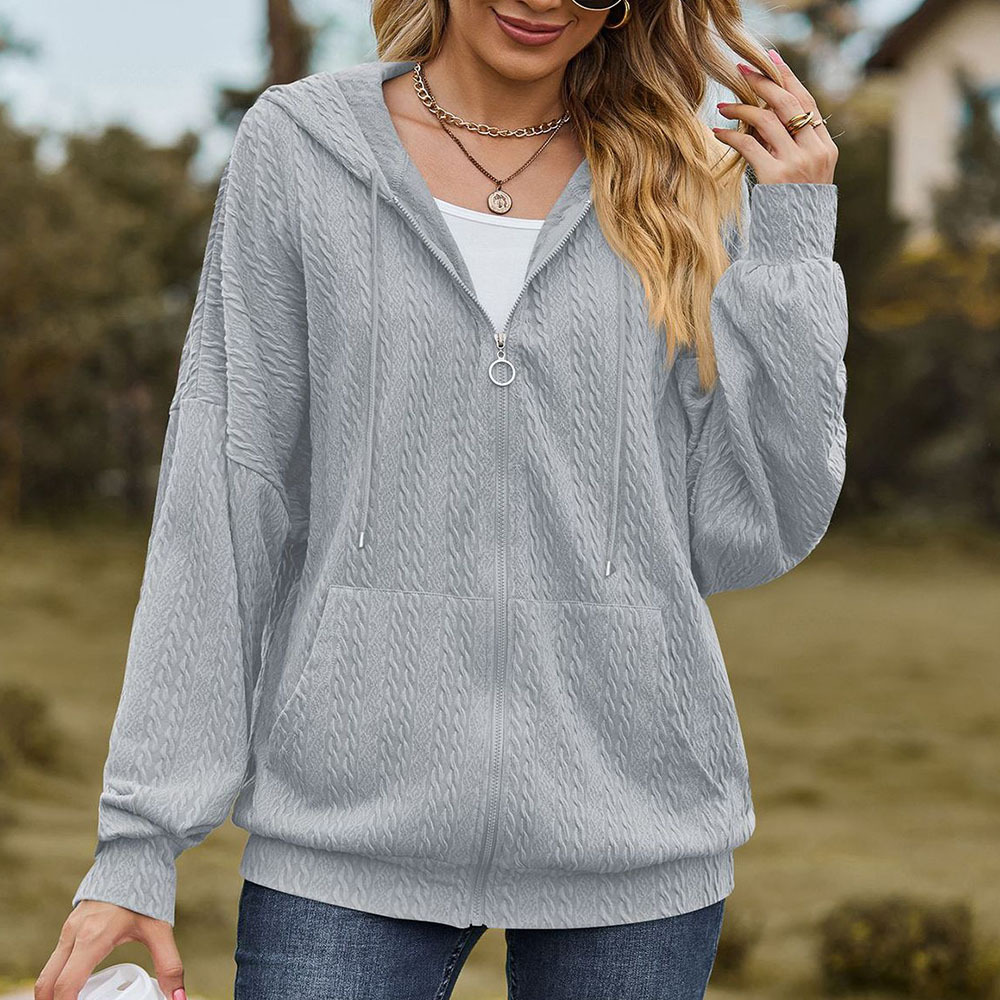 Olivoslindo Chaqueta con capucha holgada de manga larga con bolsillo de color sólido para mujer nueva de otoño e invierno