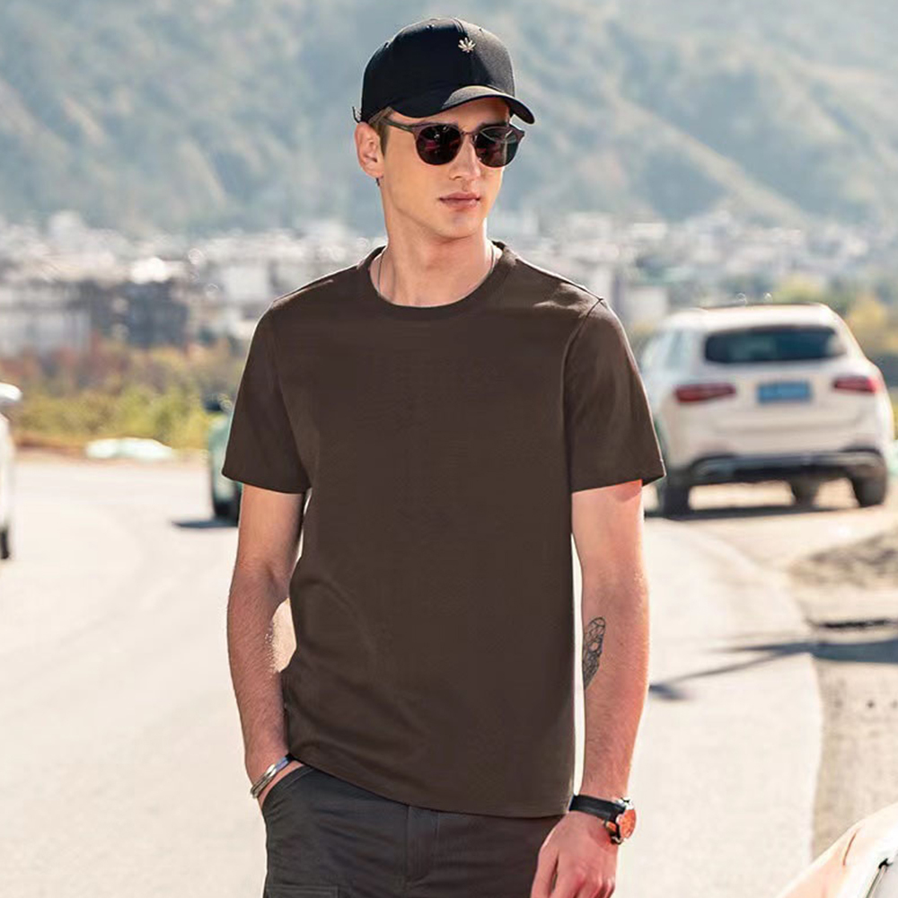 Olivoslindo Camiseta de manga corta con cuello redondo de algodón de seda helada para hombre