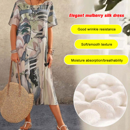 Vestido midi estampado con cuello redondo elegante para mujer